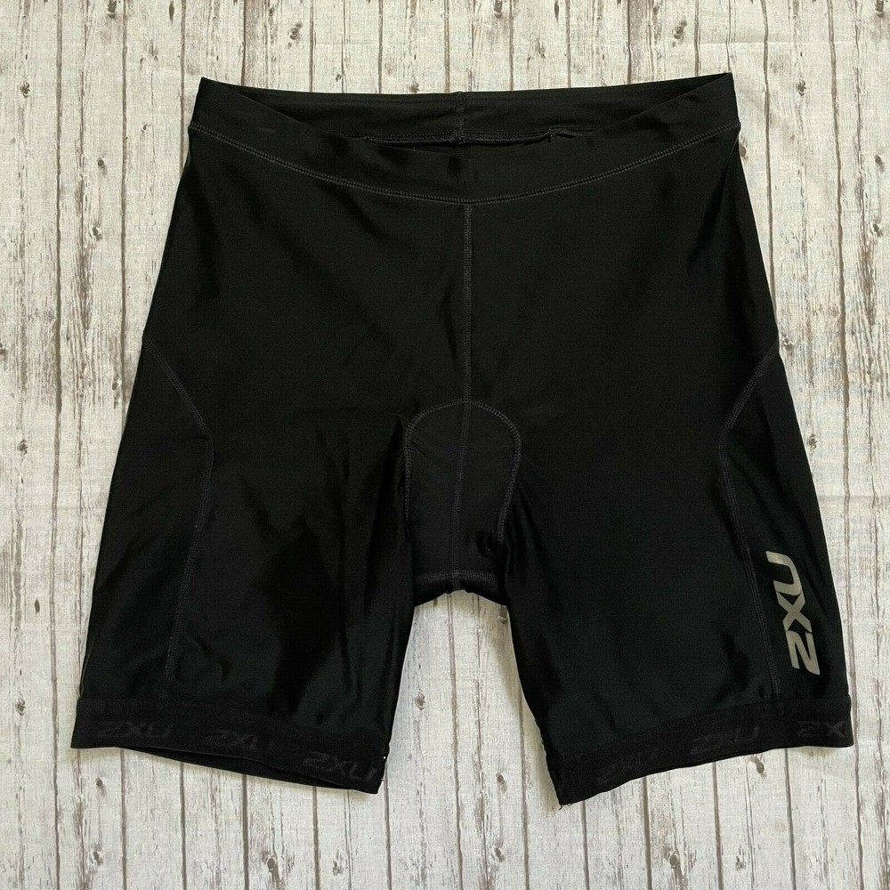 ZXU Shorts Men's Large Black Blue Cycling Pad Drawstring Pockets Polyester Blend